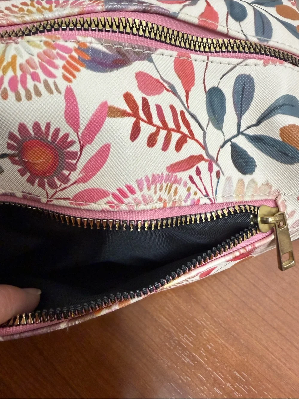 Makeup Bag Cats Flowers Light Blue Fabric Zipper 10x4.25x4.75 OCS Designs